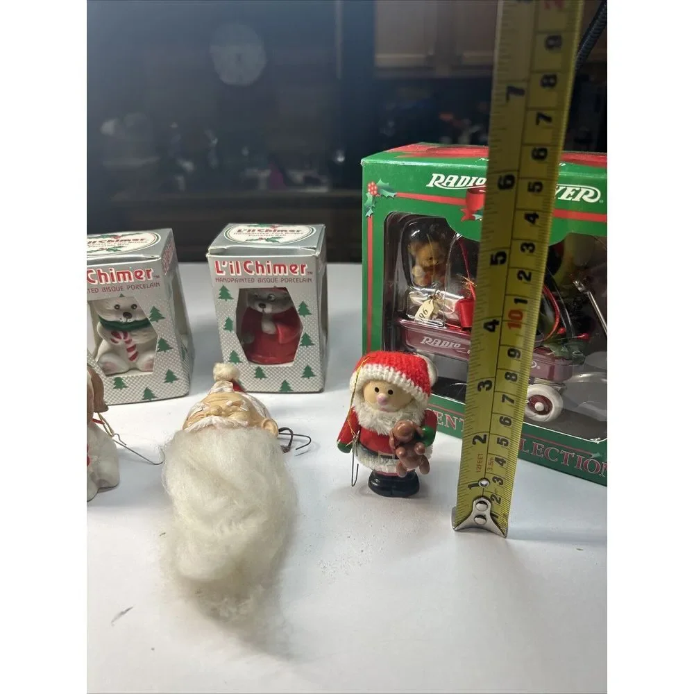 Lot of 7 Vintage Christmas Ornaments Reindeer Santa Bear Radio Flyer Retro‎